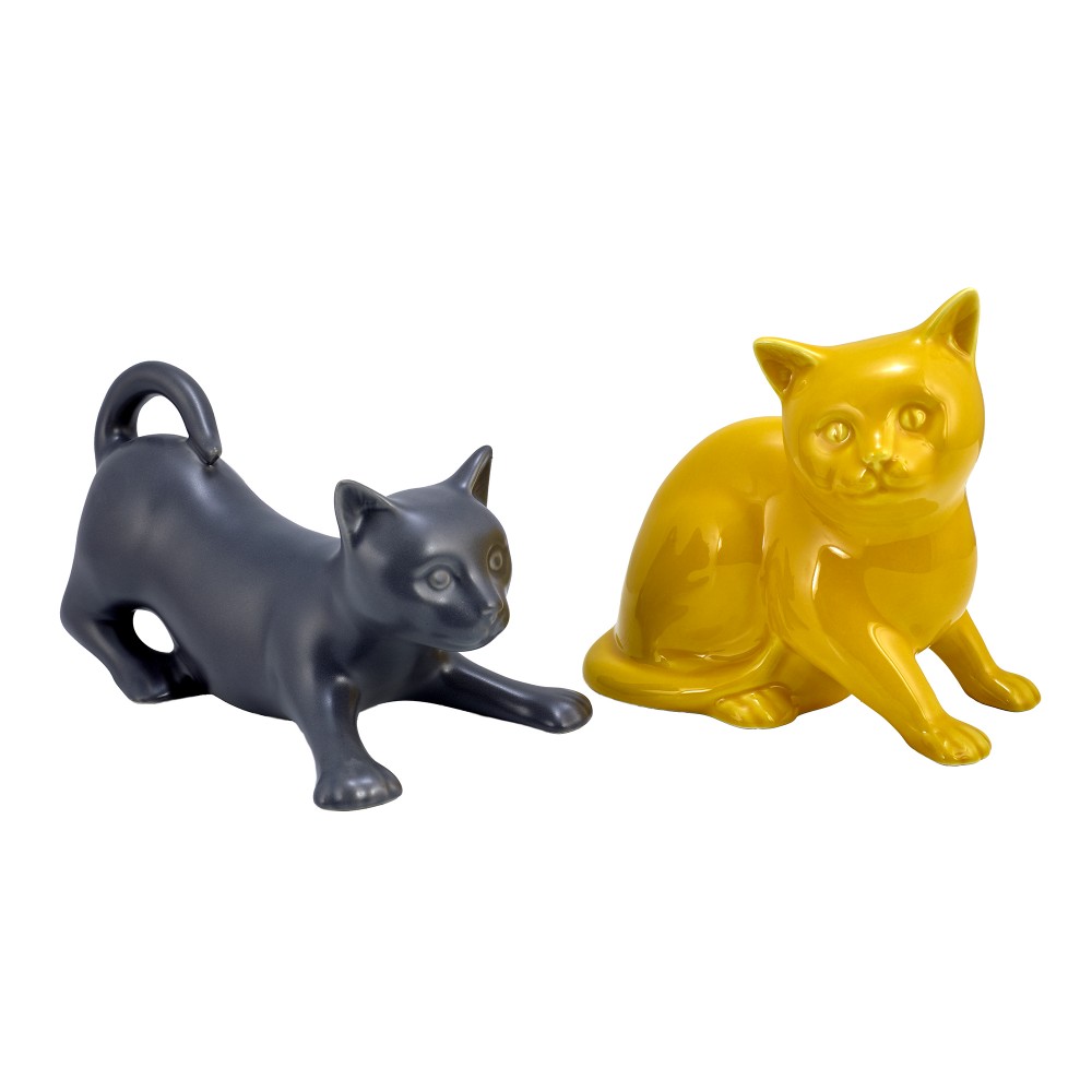 1535 set de 2 chats gris et jaune