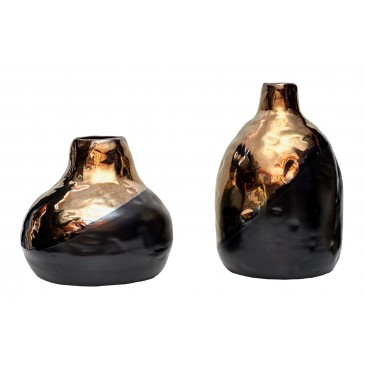 1739/or set de 2 vases or/noir mat